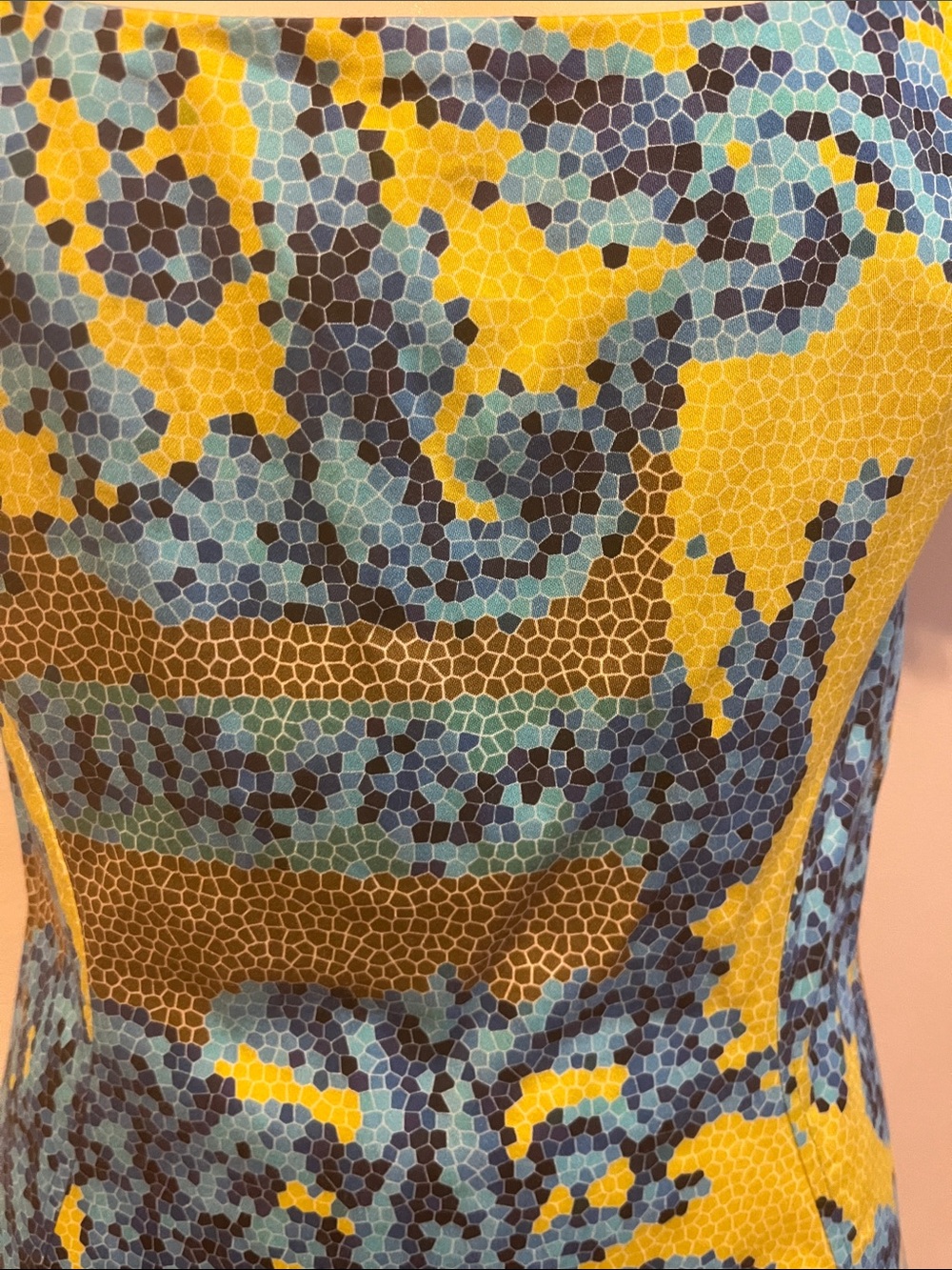 Versace Collection Mosaic Yellow,Blue and Brown Square-Neck Midi Dress - Picture 2 of 15